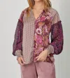 Mystree Mixed Print Long Sleeve Blouse In Mauve In Pink