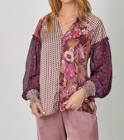 MYSTREE LET'S BEGIN PRINTED BLOUSE IN DARK PINK