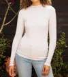 Mystree Lettuce Hem Mock Neck Pullover In White