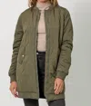 Mystree Long Quilted Jacket In Olive In Green