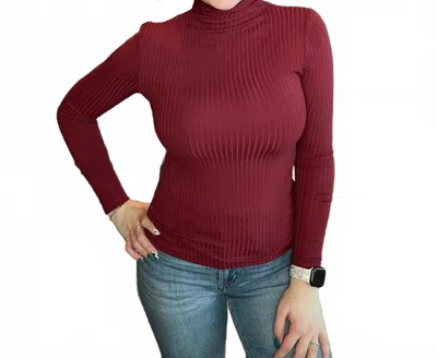 Mystree Long Sleeve Ribbed Mock Neck Top In Burgundy In Multi