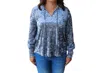 Mystree Long Sleeve Smocked Velvet Blouse In Ice Blue In Blue