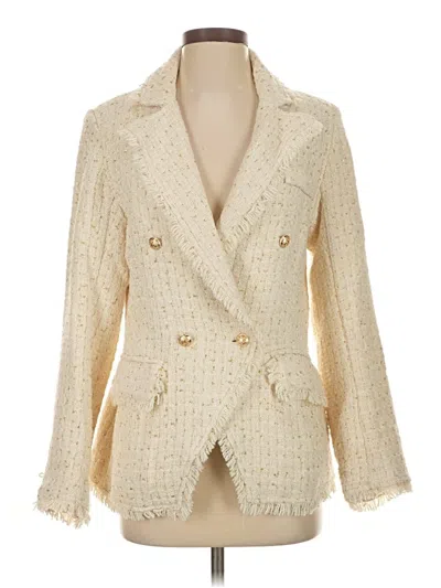 Pre-owned Mystree Long Sleeve Top Ivory Plunge Neckline Tops In White