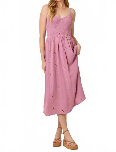 Mystree Lottie Embroidered Smocked Midi Dress In Cool Soft Pink