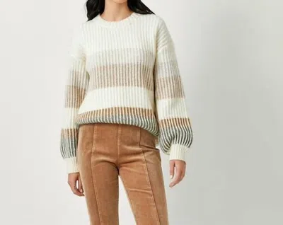 Mystree Luxe Puff Sleeve Sweater In Ivory Mix In Beige