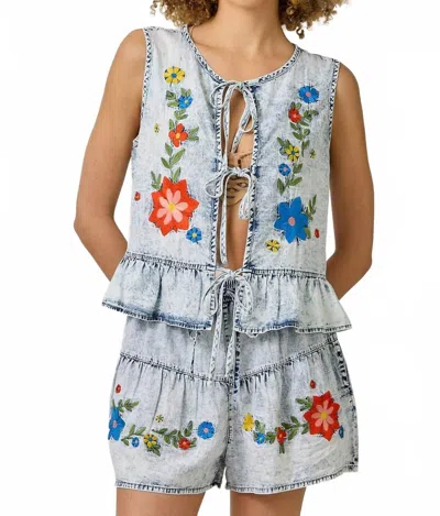 Mystree Marigold Tie Vest In Light Acid Wash In Multi