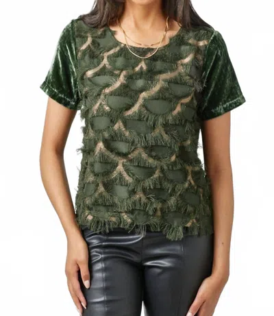 Mystree Mermaid Fringe Contrast Velvet Top In Olive In Green