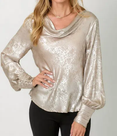 Mystree Metallic Cowl Neck Blouse In Champagne