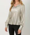 Mystree Metallic Cowl Neck Blouse In Gold In Neutral