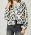 Mystree Metallic Washed Denim Jacket In Ivory Mix In Multi