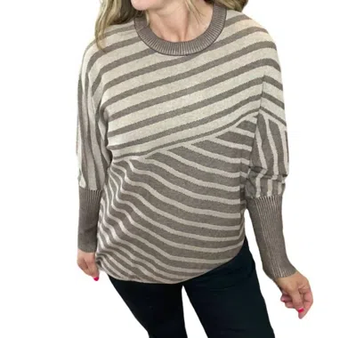Mystree Mia Stripe Block Sweater In Mocha In Grey