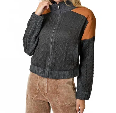 Mystree Mixed Media Bomber Jacket In Stone In Gray