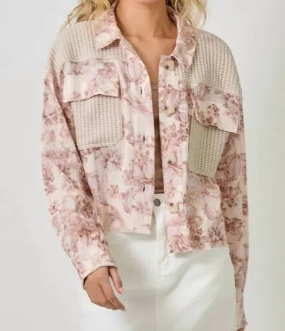 Mystree Mixed Media Floral Jacket In Cappuccino In Multi