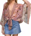 Mystree Mixed Media Long Sleeves Kimono In Multi In Multi