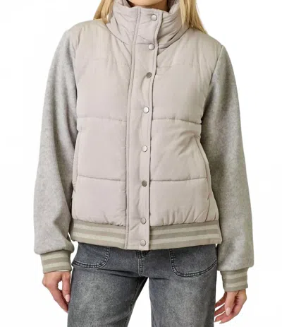 Mystree Mixed Media Puffer Jacket In Beige In Gray