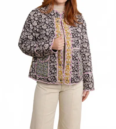 Mystree Mixed Media Quilted Jacket In Black In Multi