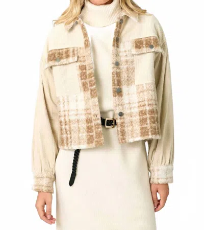 Mystree Mixed Media Shacket In Oatmeal In Neutral