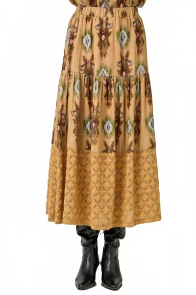 Mystree Mixed Media Tiered Skirt In Latte In Multi