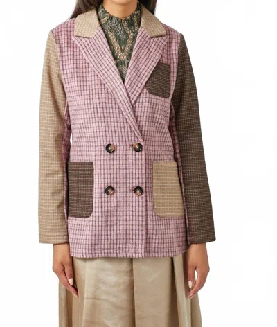 Mystree Mixed Plaid Double Breast Jacket In Berry/mocha In Multi