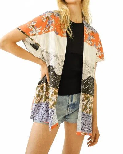 Mystree Mixed Print Flowy Cardigan In Multicolor In Neutral