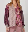 Mystree Mixed Print Long Sleeve Blouse In Mauve In Multi