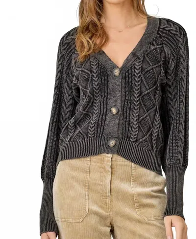Mystree Mixed Weave Sweater Cardigan In Washed Black