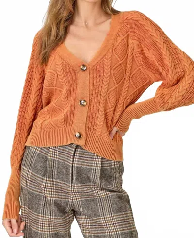 Mystree Mixed Weave Sweater Cardigan In Washed Burnt Orange