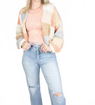 Mystree Mosaic Cardigan In Ivory/orange In Multi
