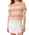 Mystree Nina Short Sleeve Sweater Top In Ivory/orange In Multi