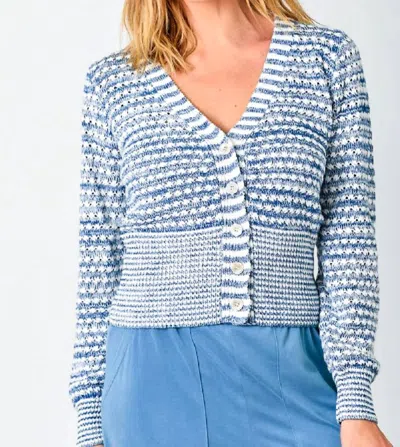 Mystree Open Weave Cardigan In Ivory Blue