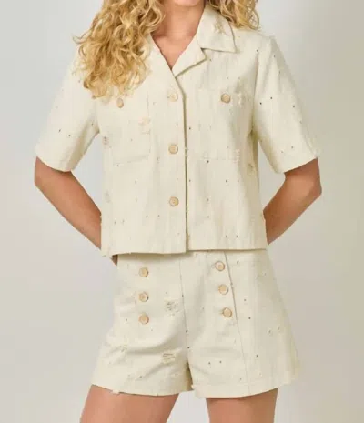 Mystree Patched Pockets Shirt Jacket In Cream In Neutral