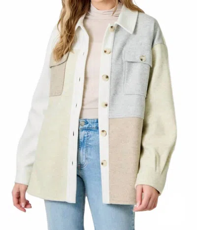 Mystree Pieced Together Shacket In Ivory In Green