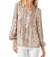 Mystree Pintuck Bubble Sleeves Blouse In Sand Mix In Multi
