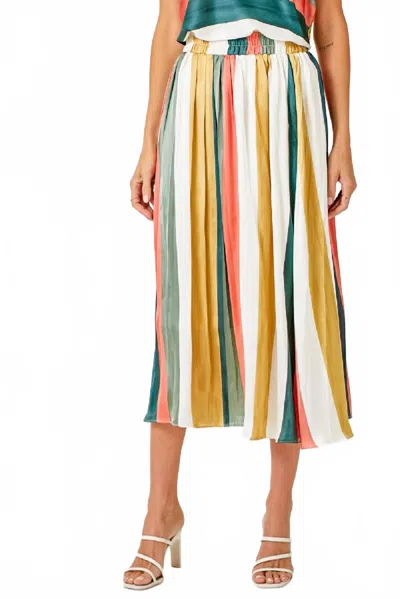 Mystree Pleated Strip Skirt In Coral/teal In Multi