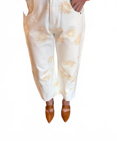 Mystree Printed Barrel Denim Jeans In Ivory In Multi
