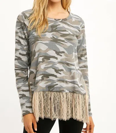 Mystree Printed Top With Lace Bottom In Camouflage In Green