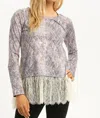 MYSTREE PRINTED TOP WITH LACE BOTTOM IN SNAKE