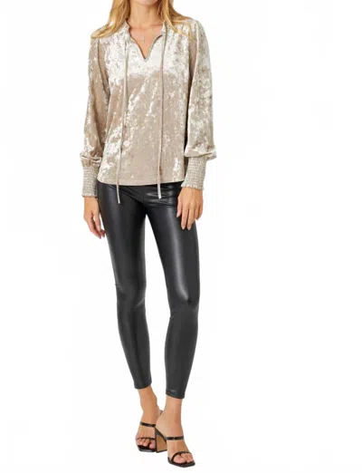 Mystree Prosecco Smocked Velvet Blouse In Beige In Gold