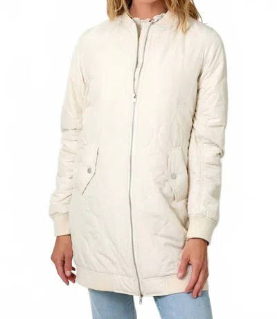 Mystree Quilted Long Bomber Jacket In Ivory In White
