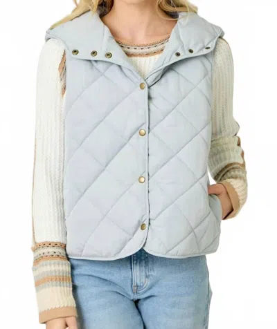 Mystree Quilted Puffer Hoodie Vest In Blue
