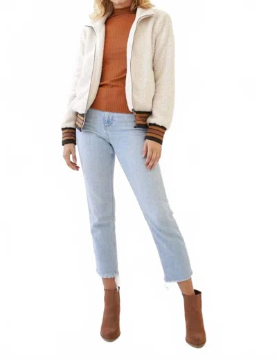 Mystree Racing Stripes Teddy Jacket In Light Beige In Blue