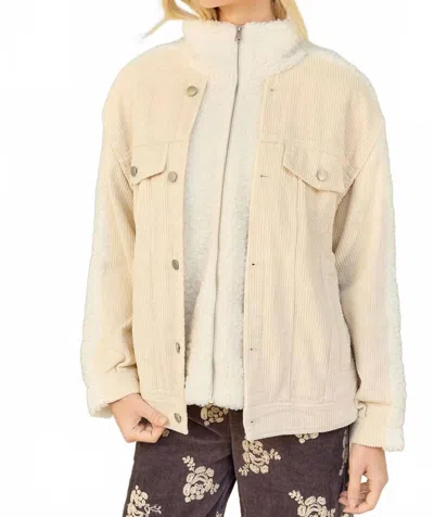 Mystree Raelene Classic Washed Corduroy With Mixed Sherpa Jacket In Ivory In Neutral