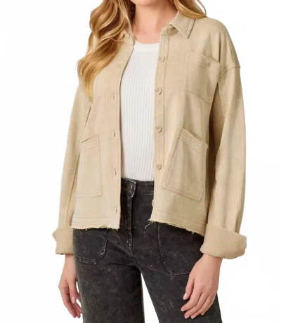 Mystree Redding Button Front Shacket In Washed Blue In Brown