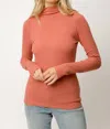 Mystree Ribbed Mock Neck Turtleneck In Terracotta In Multi