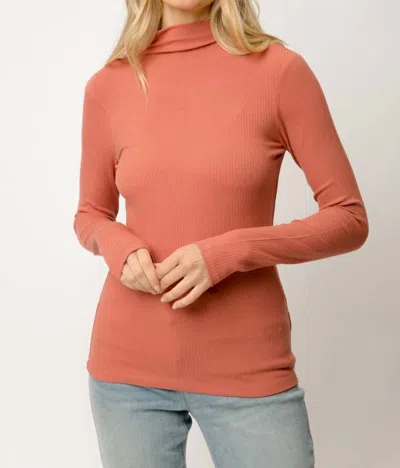 Mystree Ribbed Mock Neck Turtleneck In Terracotta In Brown