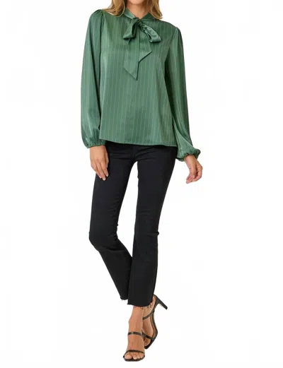 Mystree Ribbon Tie Stripe Shirt In Hunter Green