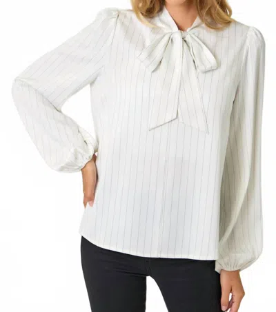 Mystree Ribbon Tie Stripe Top In Ivory In White