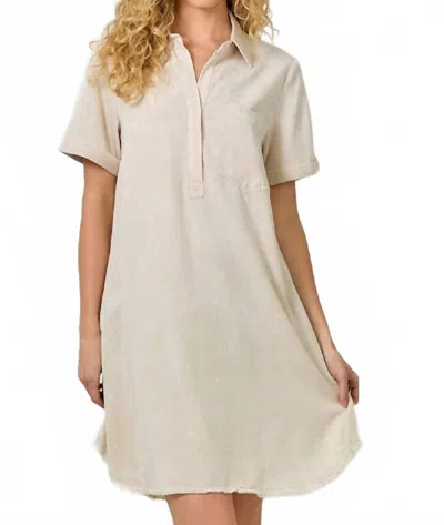 Mystree Roll Up Your Sleeves Dress In Neutral Oatmeal Color