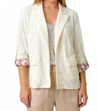 Mystree Rolled Sleeve Velvet Blazer In White