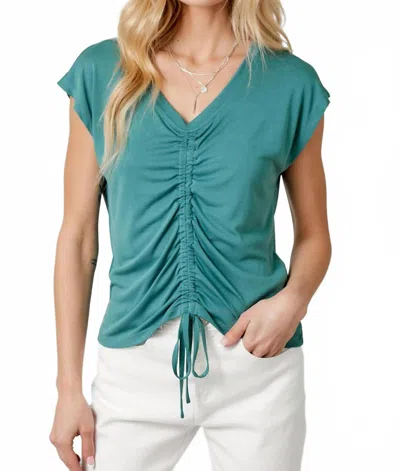 Mystree Ruche Cap Sleeves Top In Teal In Green